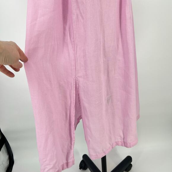 Oliphant 100% Linen Shift Dress Womens Medium Pink V Neck Midi Lagenlook Cottage - Picture 4 of 10